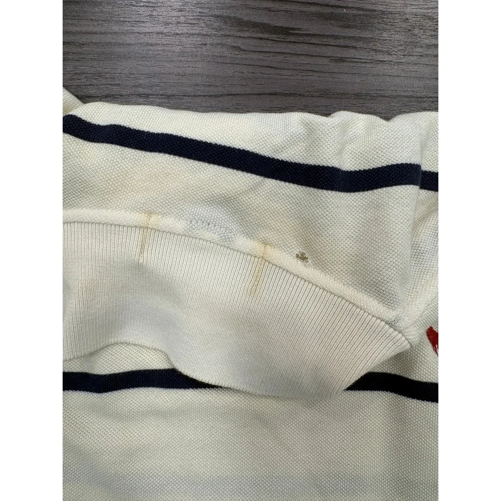 Polo Ralph Lauren Mens L Striped Polo Shirt White Navy Blue Red Pony Logo Cotton